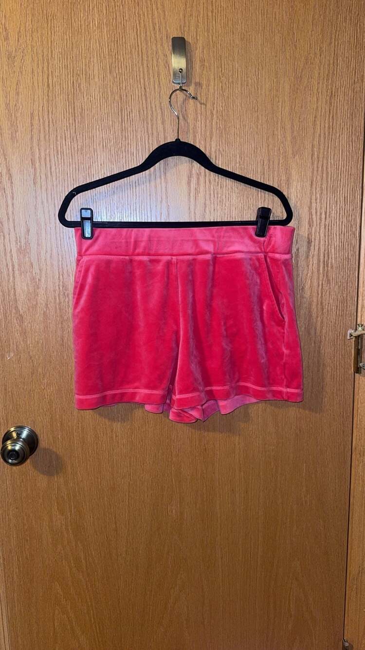 Juicy Couture Pink Velour Big Bling Rhinestone Logo Shorts Size L